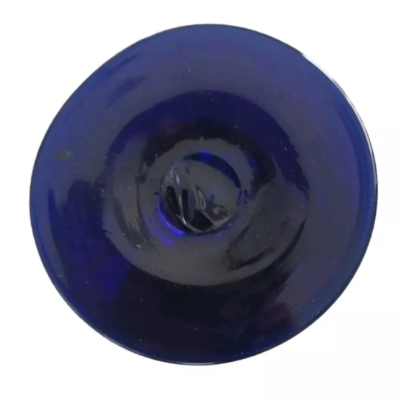 Mexican Goldfish Green Hand Painted Cocktail Glass Cobalt Blue Bottom & Rim - Picture 4 of 4